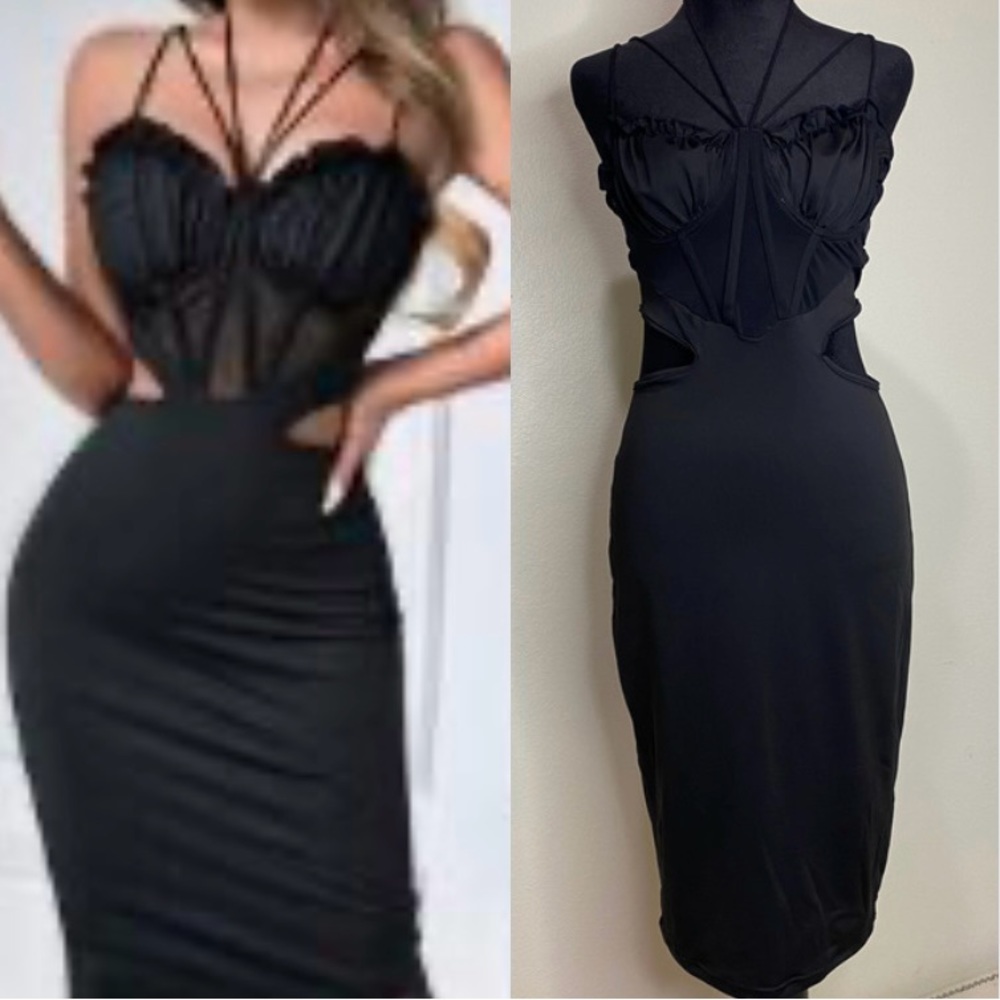 Sheer Mesh & Cut-Out Design Sleeveless Dress